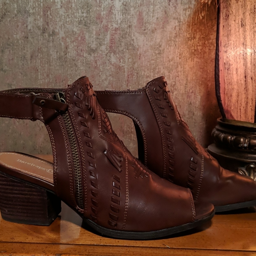 Brown Open toes open heeled booties